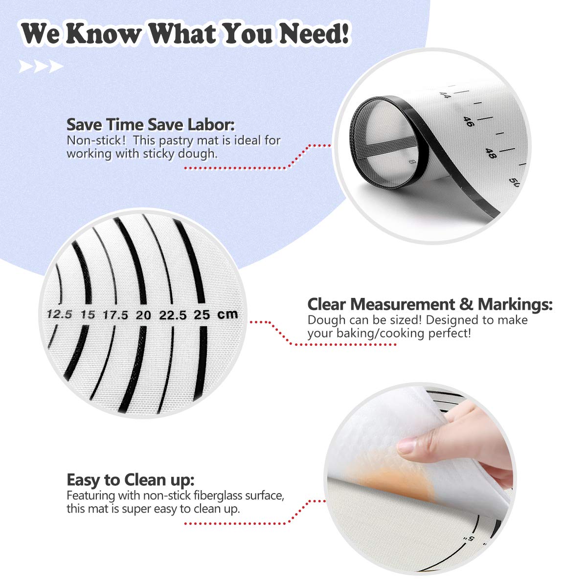 Large Size Silicone Baking Mat Sheet Non Stick Kneading Pad With Measurement Fondant Mat Fiberglass Rolling Dough Pad Oven Liner