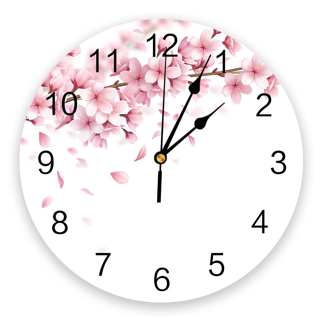 Cherry Blossom Pink Illustration Wall Clock Living Room Decor Home Bedroom Decor PVC Wall Watch Circular Wall Digital Clock