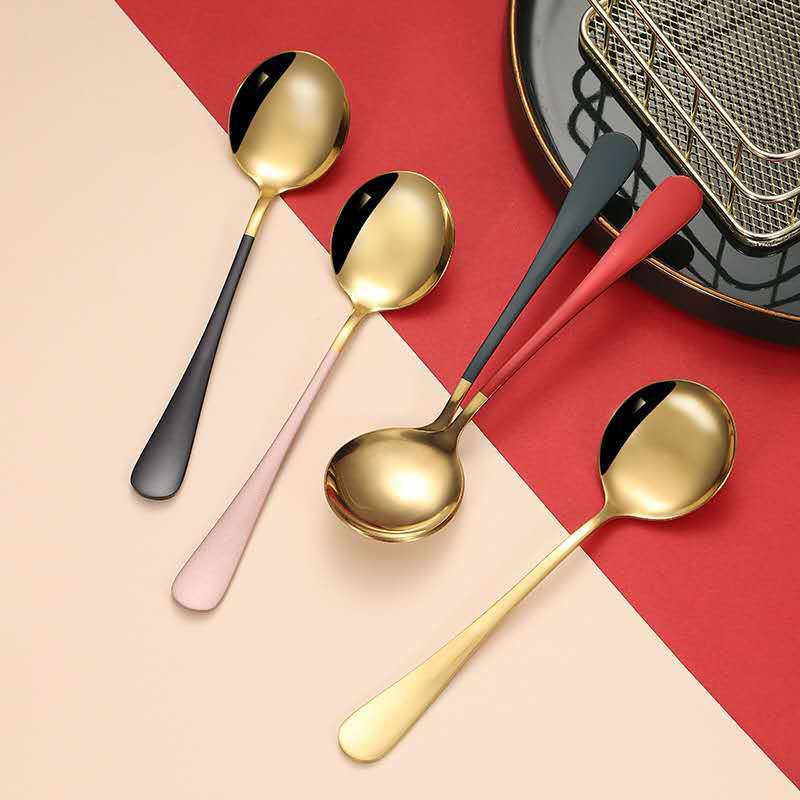 Stainless Steel Spoon Round Head Spoon Japanese Korean Coffee Spoon Household Cake Dessert Spoon