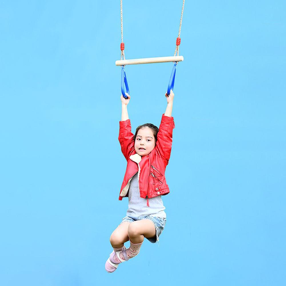 Kinderen Trapeze Swing Bar Met Ringen Houten Speeltoestel Met Plastic Ringen Gym Ringen Voor Kinderen kinderen Volwassen Fitness Ring