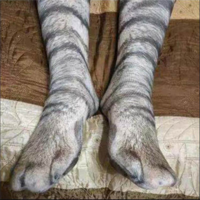Neue 3D Druck Erwachsenen Tier Pfote Socken Unisex Crew Katze Lange Aktien Elastische Atmungsaktive Socke Hund Pferd Zebra Schwein Katze pfote