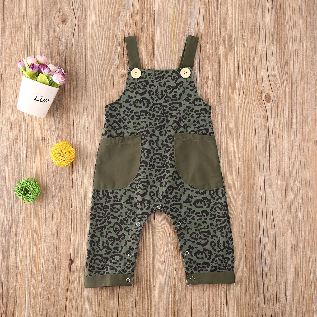 0-5Y Summer Infant Baby Girls Boys Overalls Pants Leopard Print Pocket Straight Overalls 3 Colors