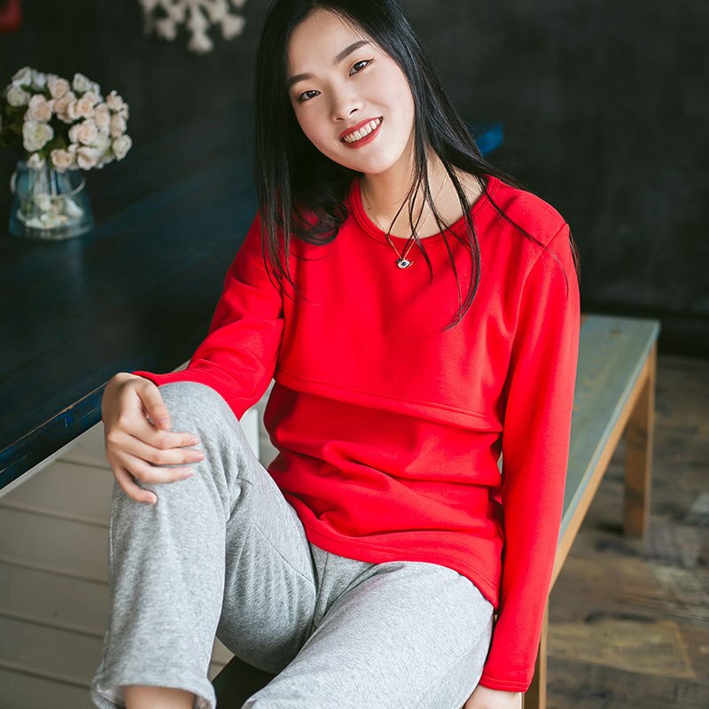 Winter und herbst warme Vlies umstandsmode damen hoodies stillen hoodies für schwangere polos de lactancia: Rot / M