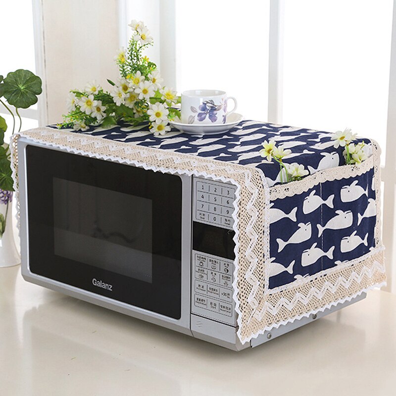 Household Kitchen Microwave Cover Linen Fabric Dust-Proof And Oil-Proof Microwave Oven Protective Cover Kitchen Accessories: blue