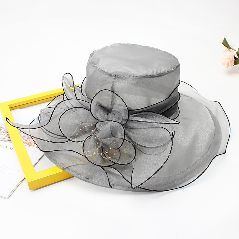 18 Color Ladies Summer Hat White Black Organza Church Fascinator Wedding Tea Party Derby Hats for Women Flower Wide Brim Sun Hat: Red