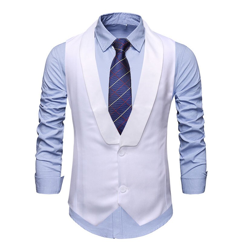 Herre hvid sjalkrave jakkesæt vest chaleco hombre mærke slim fit bryllup vest vest veste til mænd business formel kjole