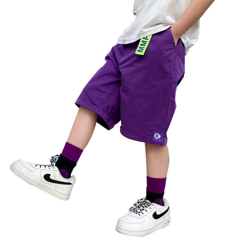 Pantalones largos hasta la rodilla para niños, ropa para niños de 8 a 12, pantalones cortos sueltos de algodón púrpura/verde para niños pequeños, 2022