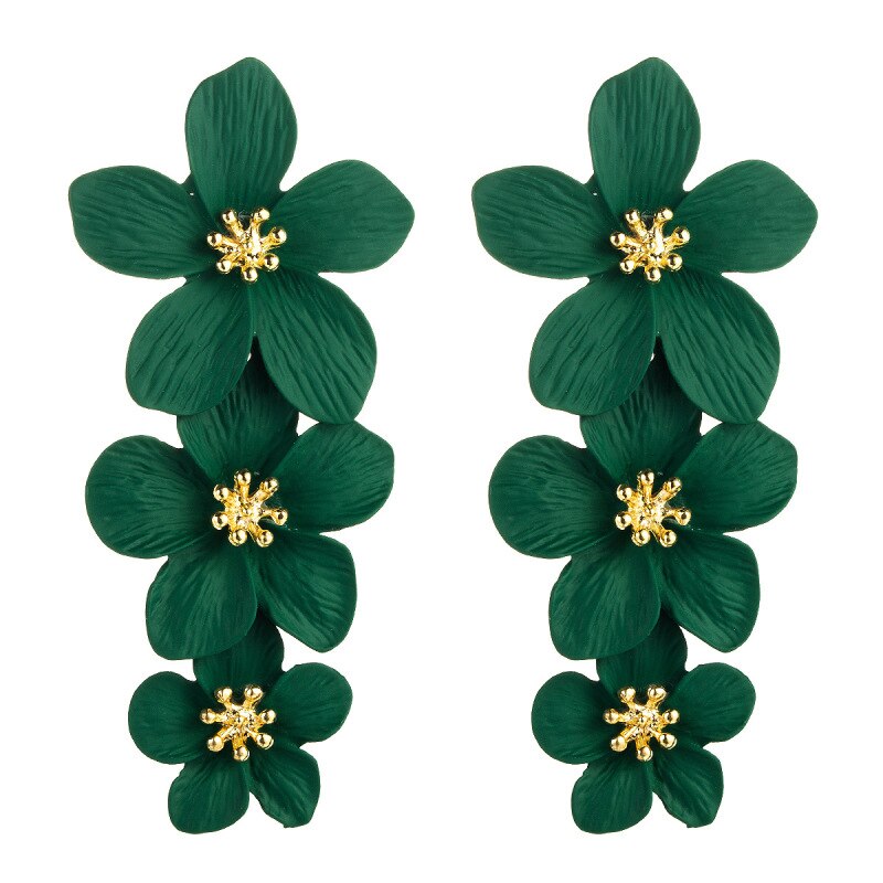 Women's Graceful Layers Floral Stud Earrings 2022 Joker Alloy Earring Lady Big Name Red Ear Accessories Jewelry Female: Green