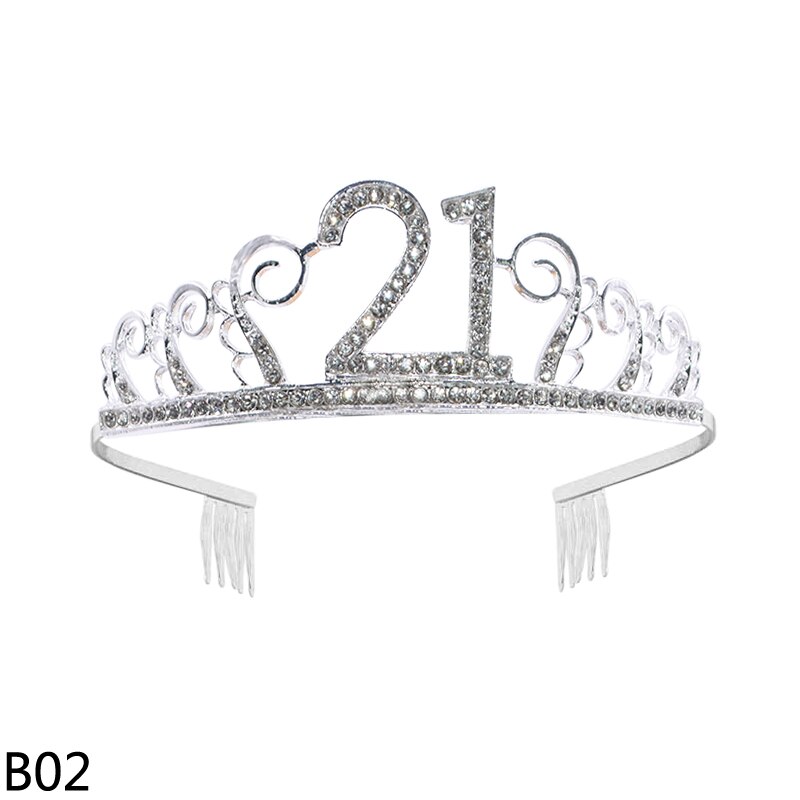 Fødselsdagsfest dekorationer voksen fødselsdag prinsesse krone pandebånd krystal tiara 18 21 30 40 50 60 kvinder krone hår tilbehør: B02-1 stk