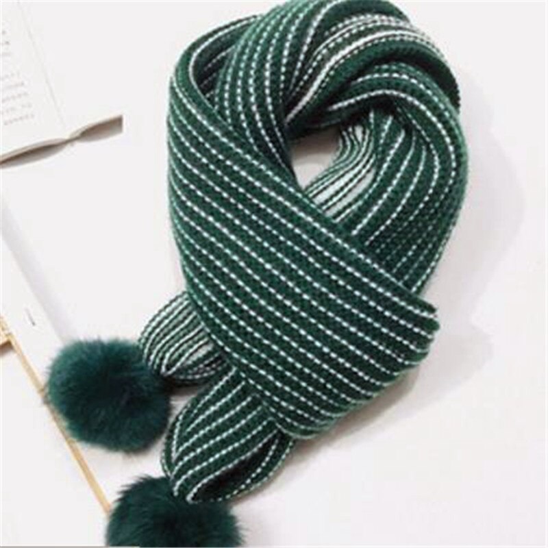 Bufanda de Bola de Pelo de conejo para mujer nueva puerta Este para niños edición de Invierno han cuello a rayas cuello de punto para niño Y58: Y58-tarmac / 1-2 años