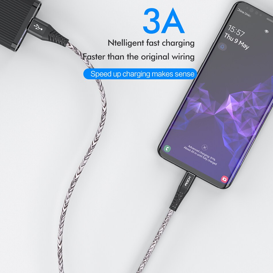 Rock 3A Qc 3.0 Usb Type C Kabel Voor Samsung S10 S9 Snelle Lading Type-C Mobiele Telefoon Opladen draad Usb C Kabel