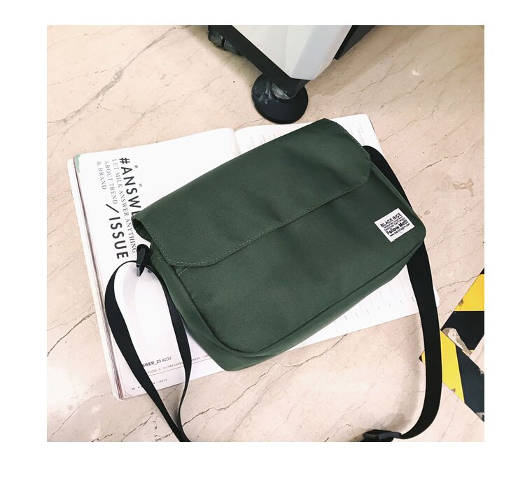 Bolso de mensajero de lona para estudiantes de artes femeninas, bolsa de mensajero de hombro ancho, Simple, Retro, Departamento japonés: Verde