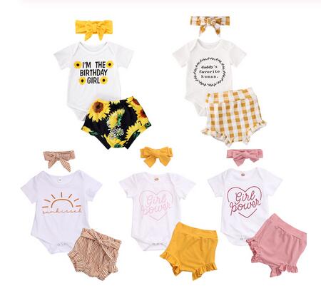 Citgeett Summer 0-24M Newborn Baby Girls Boys Lovely Clothes Sets Floral Print Romper Tops+Shorts Headband 3pcs