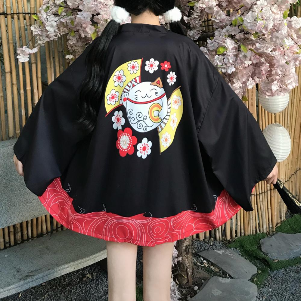 Japanese Yukata Kimono Summer Top Japan Printed Crane Haori Kimono Japones Harajuku Kimono Boho Yukata Women: style 5