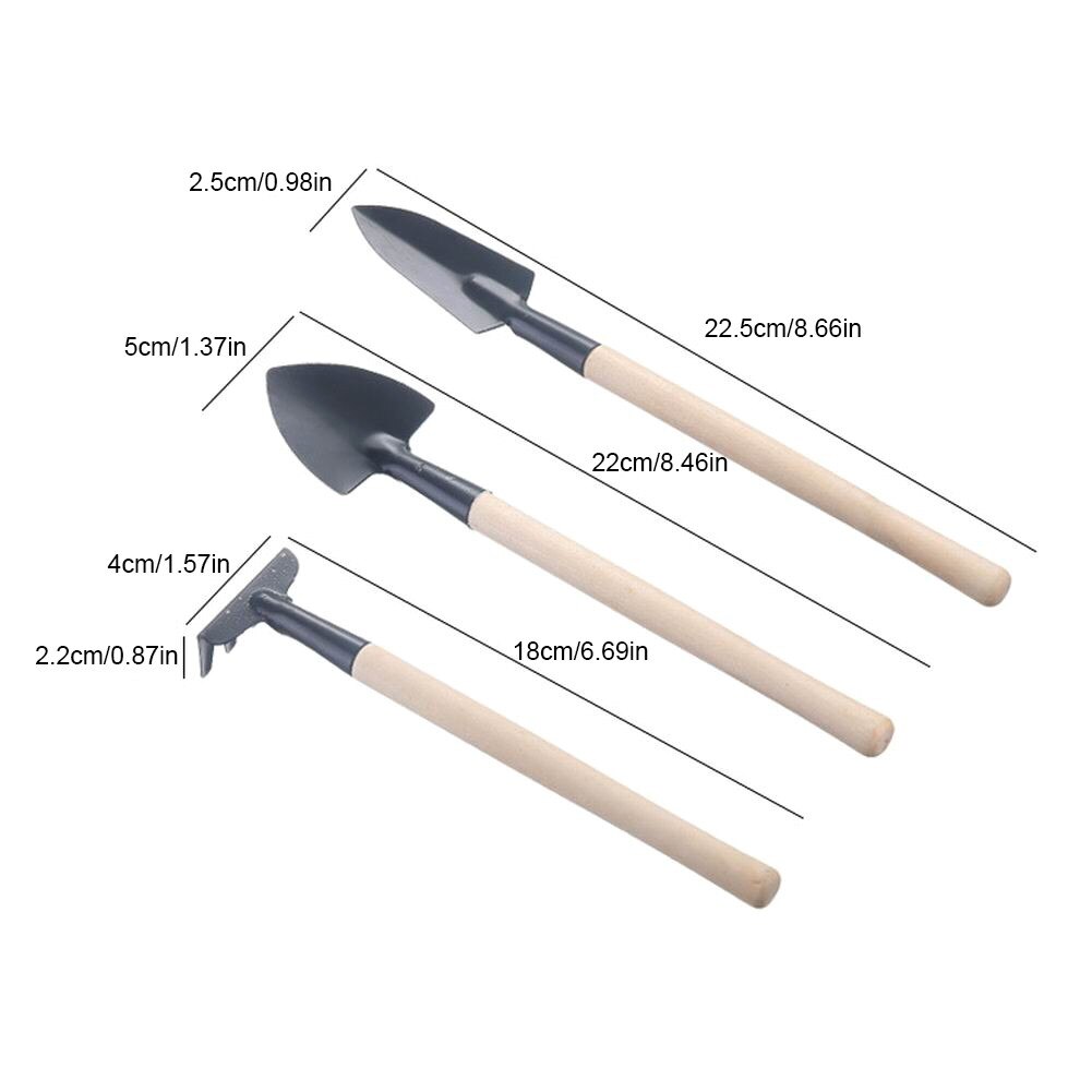 Wooden Handle Gardening Tools Portable Gardening Tool Metal Garden Soil Gardening Tools Shovel Spade Rake 3-Piece Set Mini: Default Title