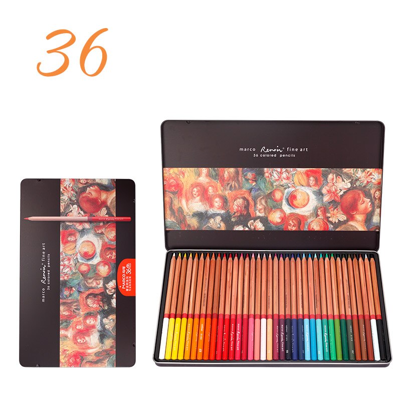 Marco Renoir 24/36/48/72/100 Colors Pencil Set lapices de colores profesionales Crayons Colouring Drawing Pencils Set: 36 color tin box