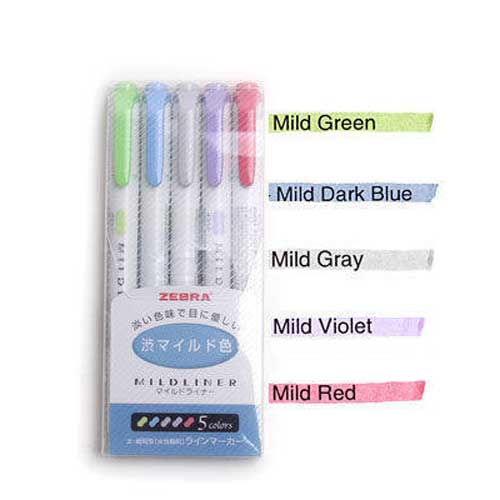 Japanese Zebra Mild Liner Double Headed Highlighter Pen Drawing Marker Pens Zebra Mildliner Scribble Stationery 3/5Pcs/Set: Light color