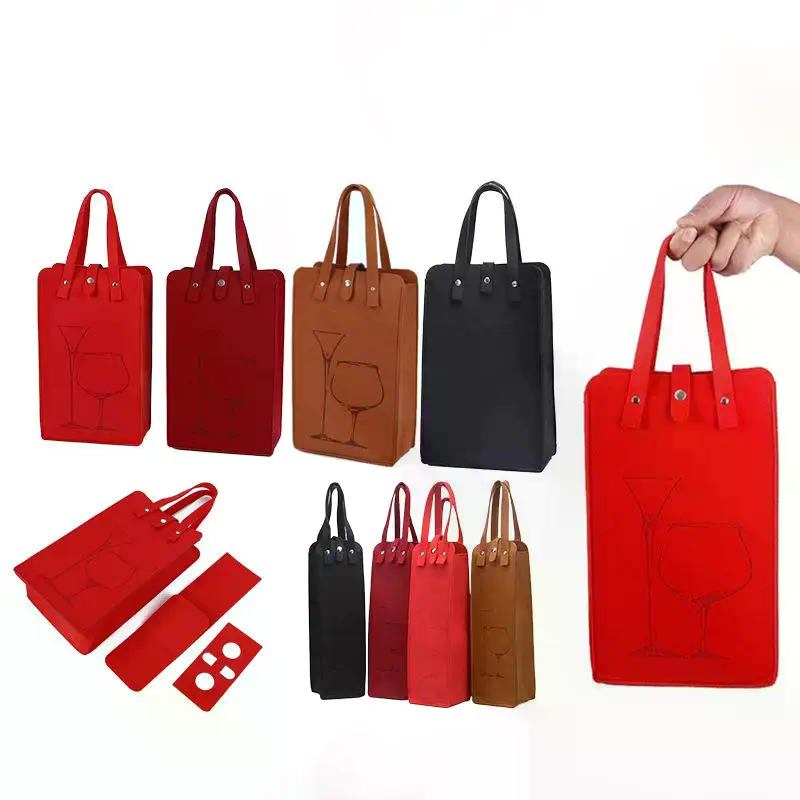 Vilten wijnfleszak Dubbele flessen Grote dragende draagbare drankverpakking Handtas Cadeaupapier Opbergtas Wijndraagtas