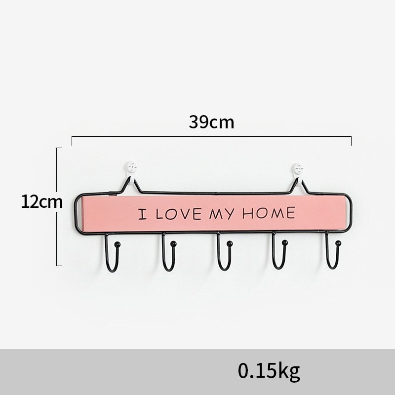 CAPTAINIRON Wall Hanging Letter Hooks for Key Holder Wall Decoration Hanger Iron Craft for Home Decor and Kitchen Tools Perchero: Pink Home-5Hooks