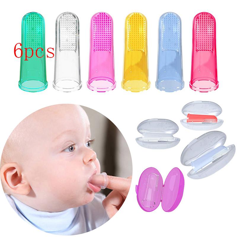 6 Pçs/set Infantil Suave Silicone Dedo Escova de Dentes