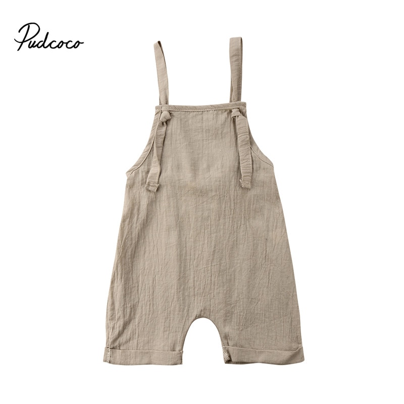 Sommer Kleinkind Kinder Jungen Mädchen Bib Strampler Sommer Leinen Ärmellose Kinder Mädchen Riemen Strumpf Overalls Overall Säuglingsspiel