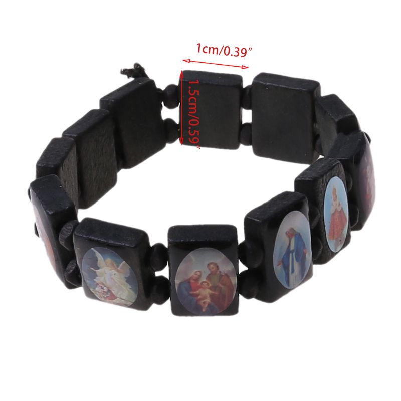 4Pc Katholieke Sieraden Christian Levert Houten Icoon Elastische Bead Armband