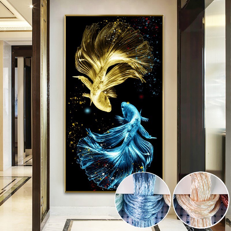 50X90cm Needlework,100% Printed Cross stitch,Sets For Embroidery kit Full Cross-Stitching Cotton&Silk floss Blue Fish