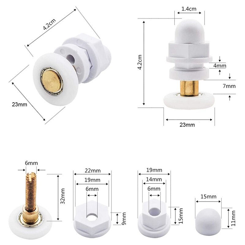 Rueda excéntrica para baño, accesorios de polea colgante para puerta corredera Gl, 2m de diámetro, 4 Uds.