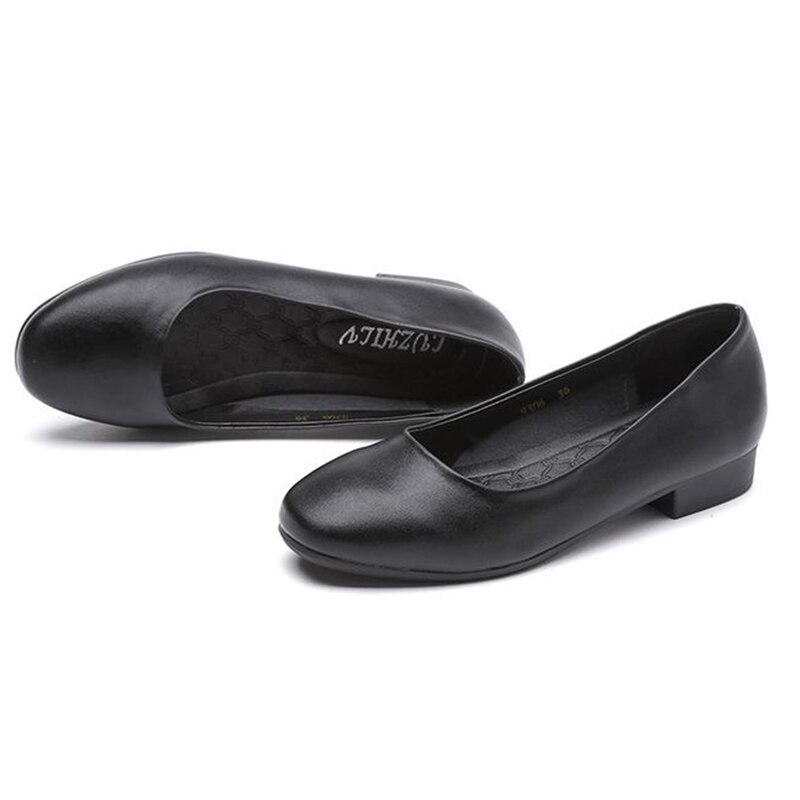 Sapatos pretos rasos e quadrados de profissional para hotelaria e companhia aérea, tênis feminino de salto baixo