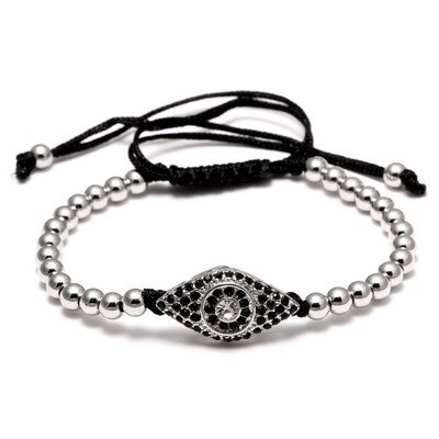 Evil Eye Charm Bracelet Stainless Steel Beads Leather Bracelet For Men Women Daily Casual Jewelry Accessory: Silver