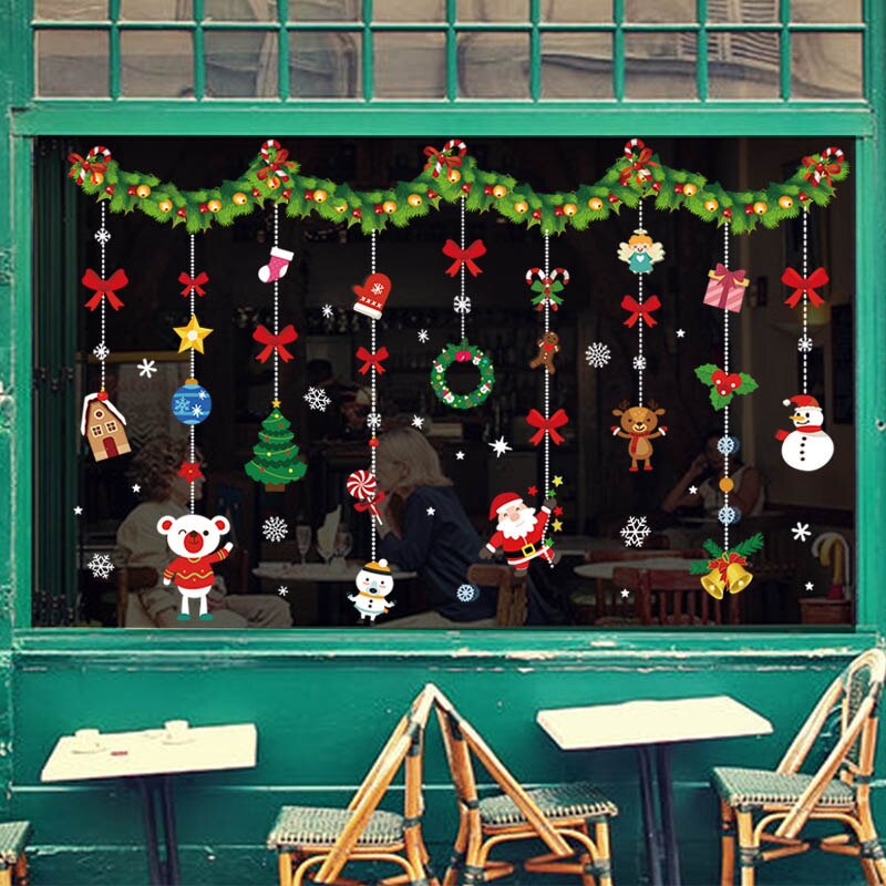 Snowman Wall Sticker DIY Christmas Party Home Decoration Windows Door PVC Stickers Year Household Glass Wall Sticker: Style 9