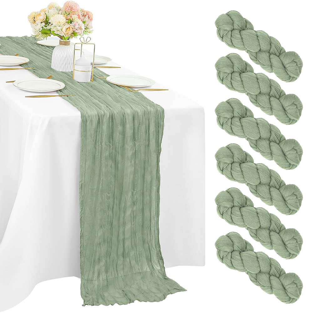 Salviagrön ostduk bordslöpare rustik boho gasväv blå rosa bordslöpare bröllop babyshower födelsedagsfest heminredning