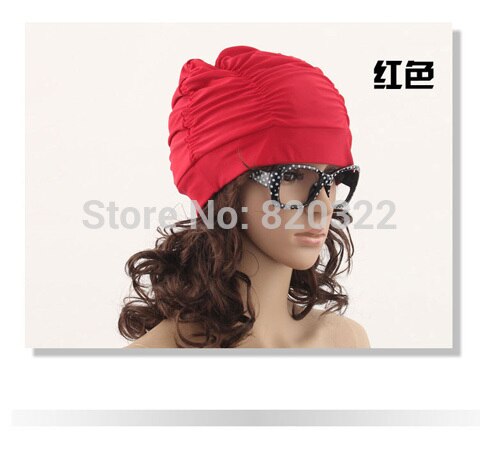 Women Swimming Cap Waterproof Elastic Swim Cap Pleated Ear Protection Beach Cap Bathing Swimming Hat