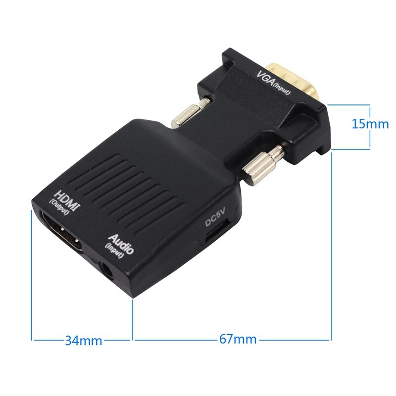 VGA macho a HDMI hembra con Adaptador de Audio, compatible con señal 1080P, transmisor y receptor Bluetooth, USB inalámbrico
