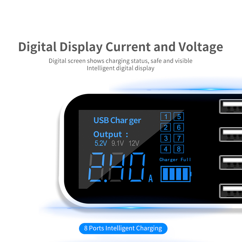 Goojodoq 8 Poorten Usb Car Charger Led Digitale Display Snel Opladen Voor Iphone 11 Pro Max Samsung Xiaomi Huawei Auto telefoon Oplader