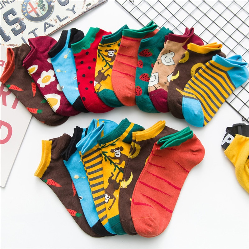 Söta strumpor kvinnor sommar tecknad tryckt bomull korta roliga strumpor män glada ankel unisex strumpor meias calcetines