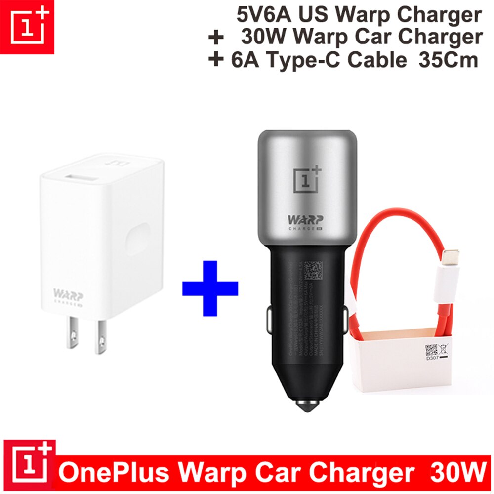 Original Oneplus 30W Warp Charge Car Charger Output 5V6A Max For Oneplus 7 Pro Normal QC For Oneplus 3/3T/5/5T/6/6T/7/Pro/8/8T..: US Car Cable 35Cm