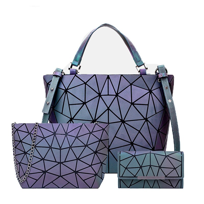 Mode Vrouwen Handtassen Tas Set Crossbody Tassen Voor Vrouwen Geometrische Lichtgevende Schoudertas Vrouwelijke Handtas En Portemonnee Draagtas: Three item