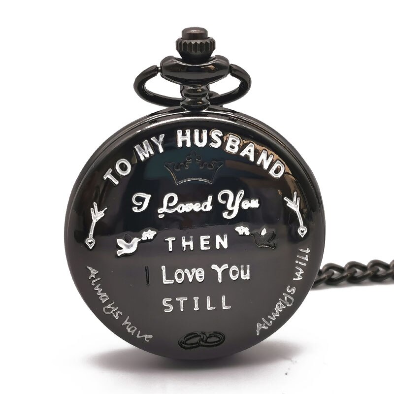 Grande presente para o meu marido relógios de bolso de quartzo moda casual fob corrente relógio de bolso melhores presentes para amante marido fob relógio: black 1