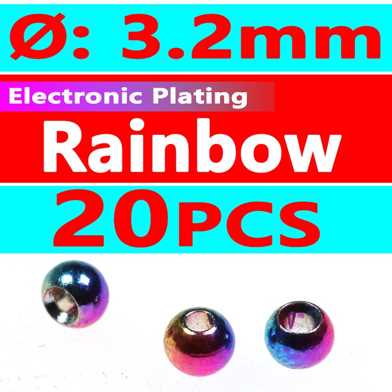 Wifreo 20PCS 3.2mm 1/8&quot; Colored Fly Tying Brass Beads Beadhead Nymph Stonefly Streamer Fly Fishing Trout Fly Material Rainbow: 20pcs rainbow color