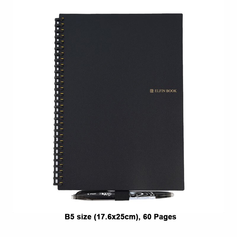 Elfinbook Uitwisbare Notebook Papier Herbruikbare Smart Wirebound Notebook Cloud Storage Flash Opslag, App Verbinding: Black B5 Size