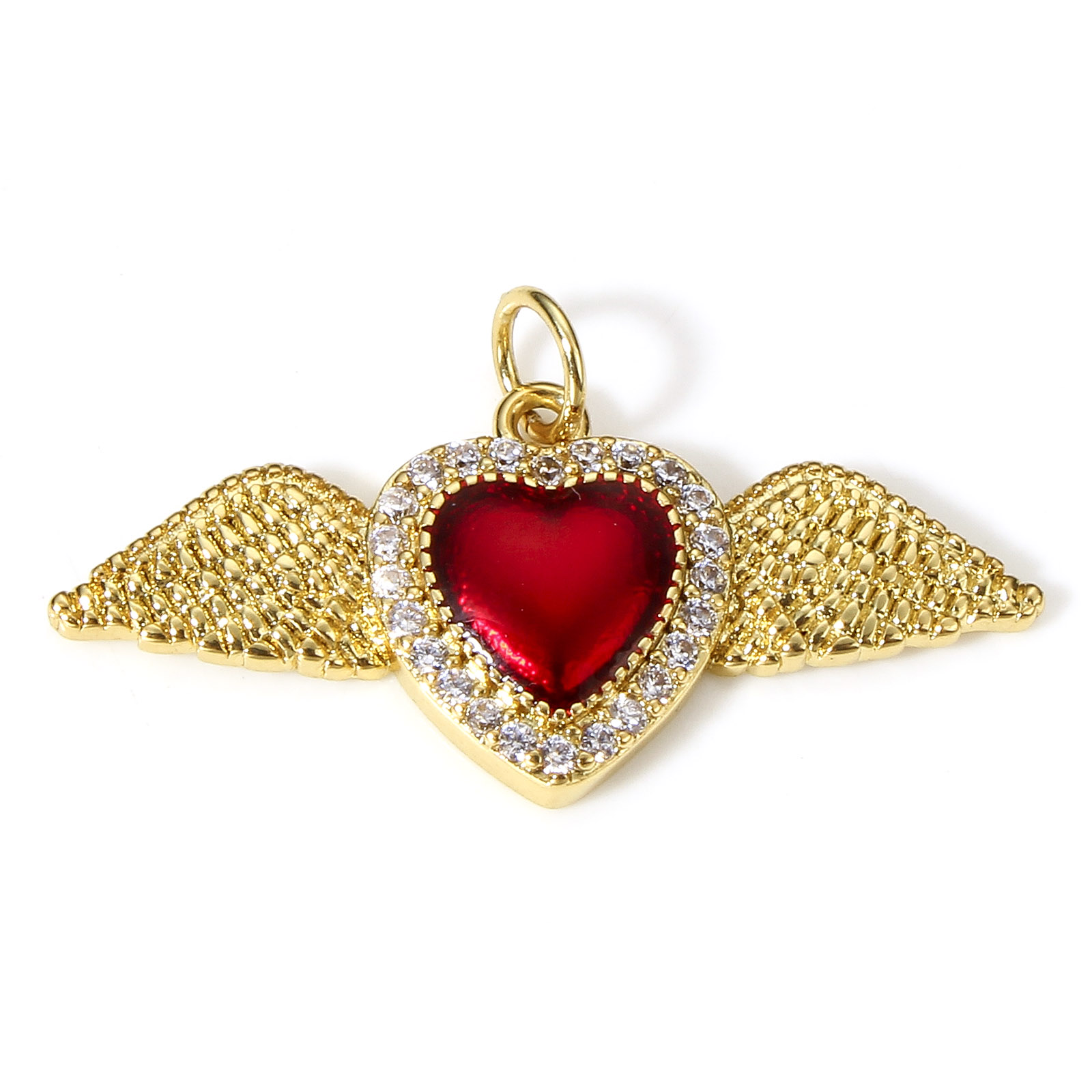 1 pieza de dijes de corazón religioso rojo clásico para la fabricación de joyas, colgantes Ex Voto de Color dorado, collar de circonia cúbica transparente DIY: COLOR ORO ROSADO