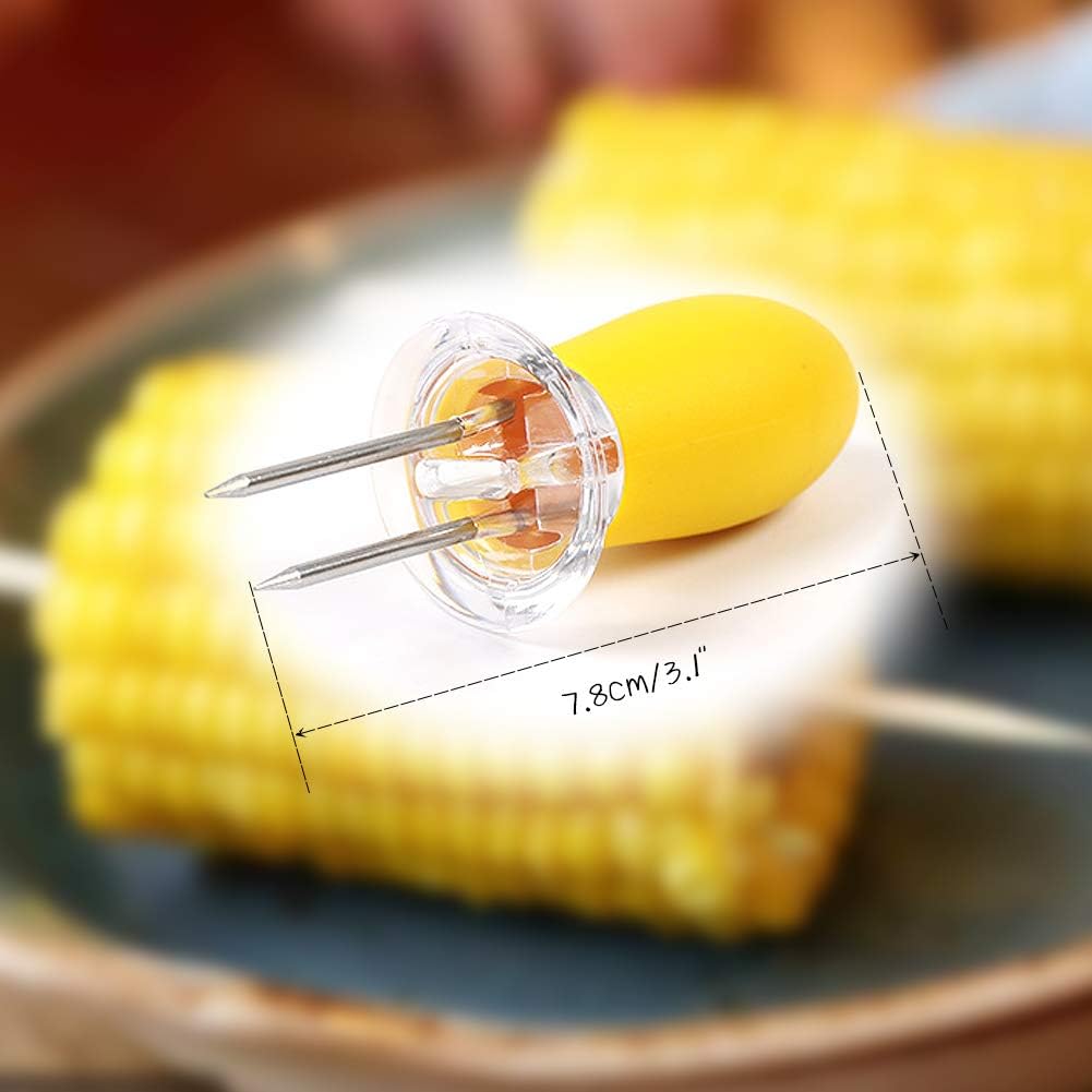 16 majsgafler i rustfrit stål med gummihåndtag, majskolbespyd til køkkenredskaber og grillfestredskaber