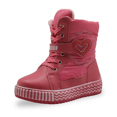 Apakowa Doek Waterdichte Winter Laarzen Meisjes Pluche Wollen Warme Zachte Snowboots Kinderen Schoeisel Met Rits Hart Print Schoenen: peach / 6.5