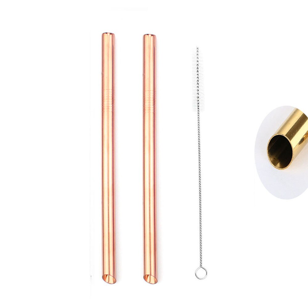 2 stk genanvendelige brede metal sugerør skarpe sugerør 215 x 12mm lige drikke sugerør spidse spidser perle milkshake bubble tea: Rose