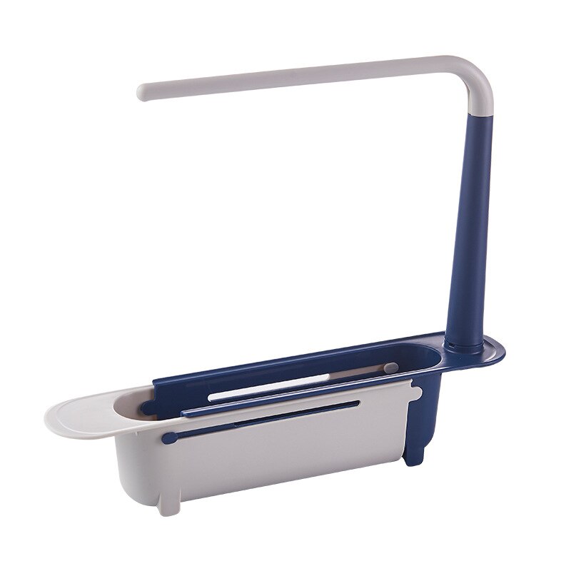 Telescopic Sink Shelf Kitchen Sinks Organizer Soap Towel Sponge Holder Drain Rack Storage Basket Gadgets Accessories: Blue