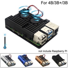 Carcasa de aluminio Raspberry Pi 4/3 con ventilador de refrigeración carcasa de Metal Dual, carcasa negra para RPI Raspberry Pi 4B/3B/3B +