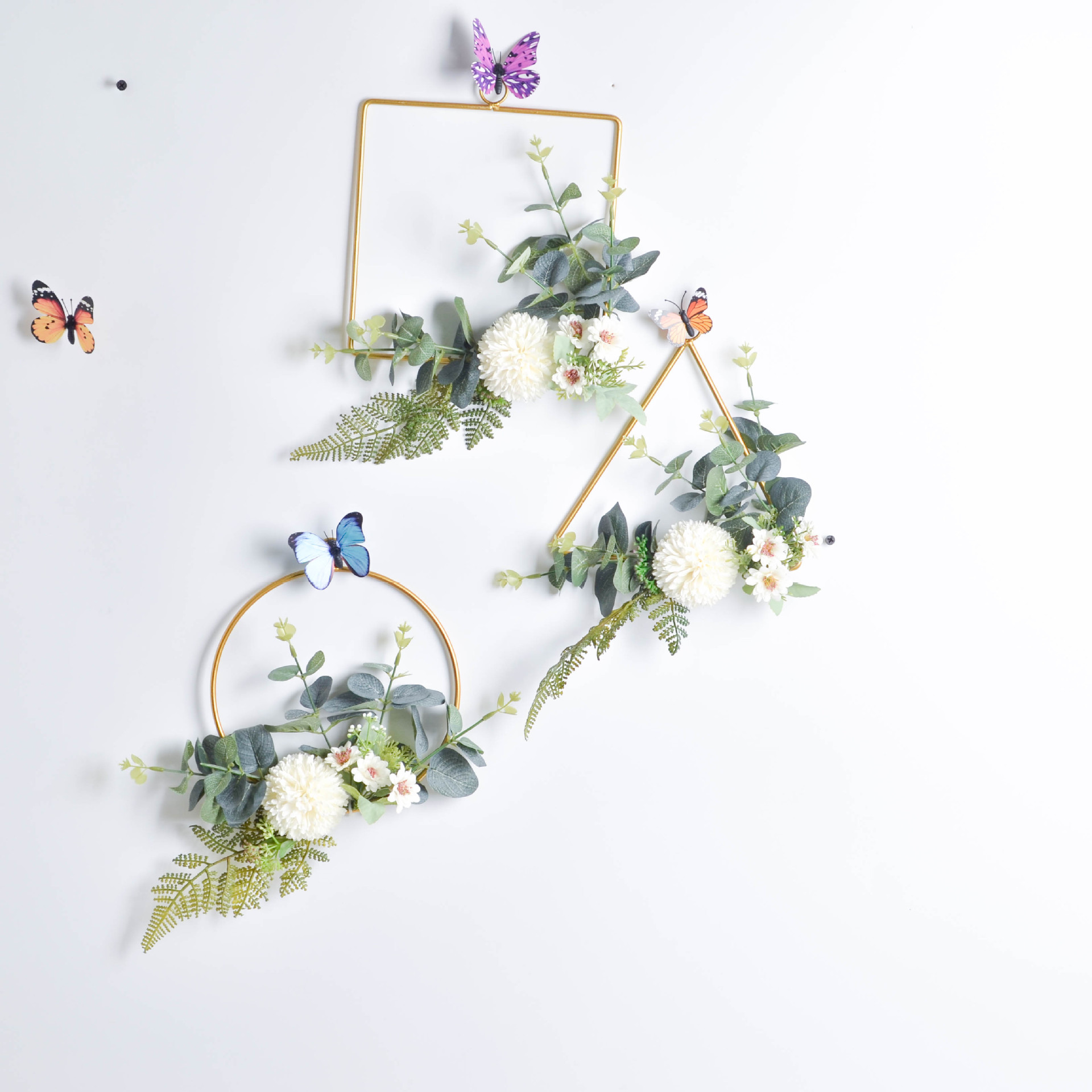 Cilected Floral Hoop Wreath Geometric Wire Round Triangle Square Hoop Frame Of Artificial Flower For Wedding Backdrop Wall Decor: A081R19