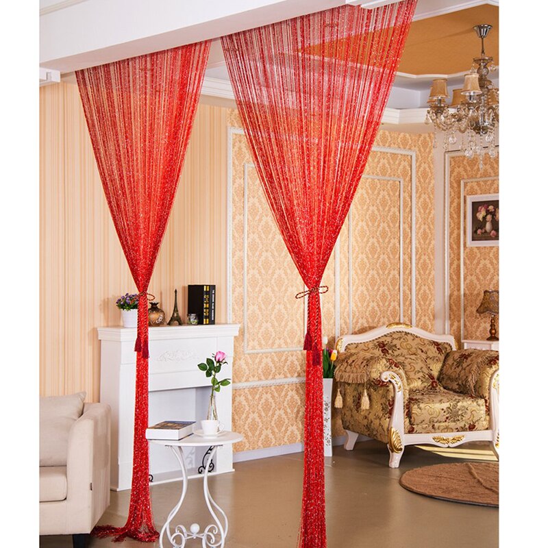 100*200CM Shiny Fringe String Curtain Tassel Flash Silver Line String Curtain Window Room Divider Fly Screen Door Hanging