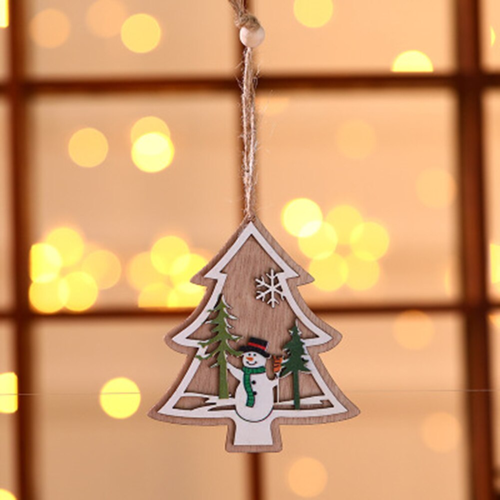 3D Christmas Ornament Wooden Hanging Pendants Star Xmas Tree Bell Christmas Decorations for Home Party S55: snowman